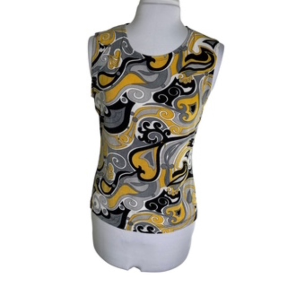 No Brand Label Round Neck Paisley Print Black/Gray/Gold Shell Top Size L - Picture 2 of 5